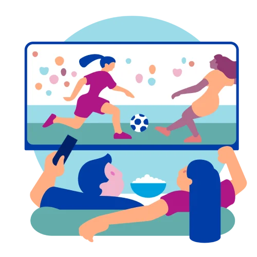 两个人在电视上观看女子足球比赛的插图