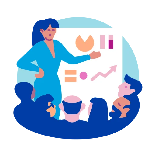 一位女士拿着演示文稿的插图